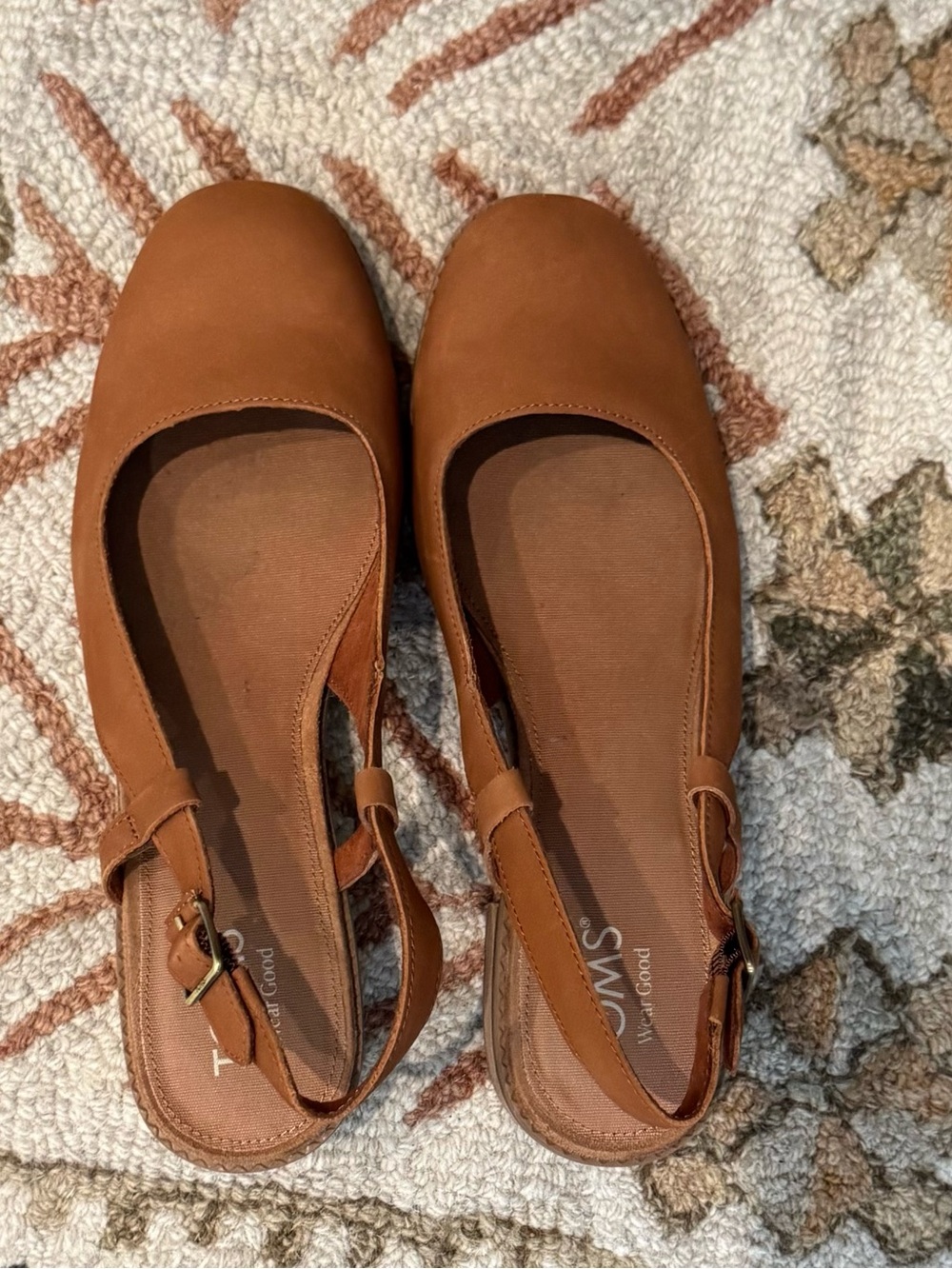TOMS Tan Leather Slingback Flats